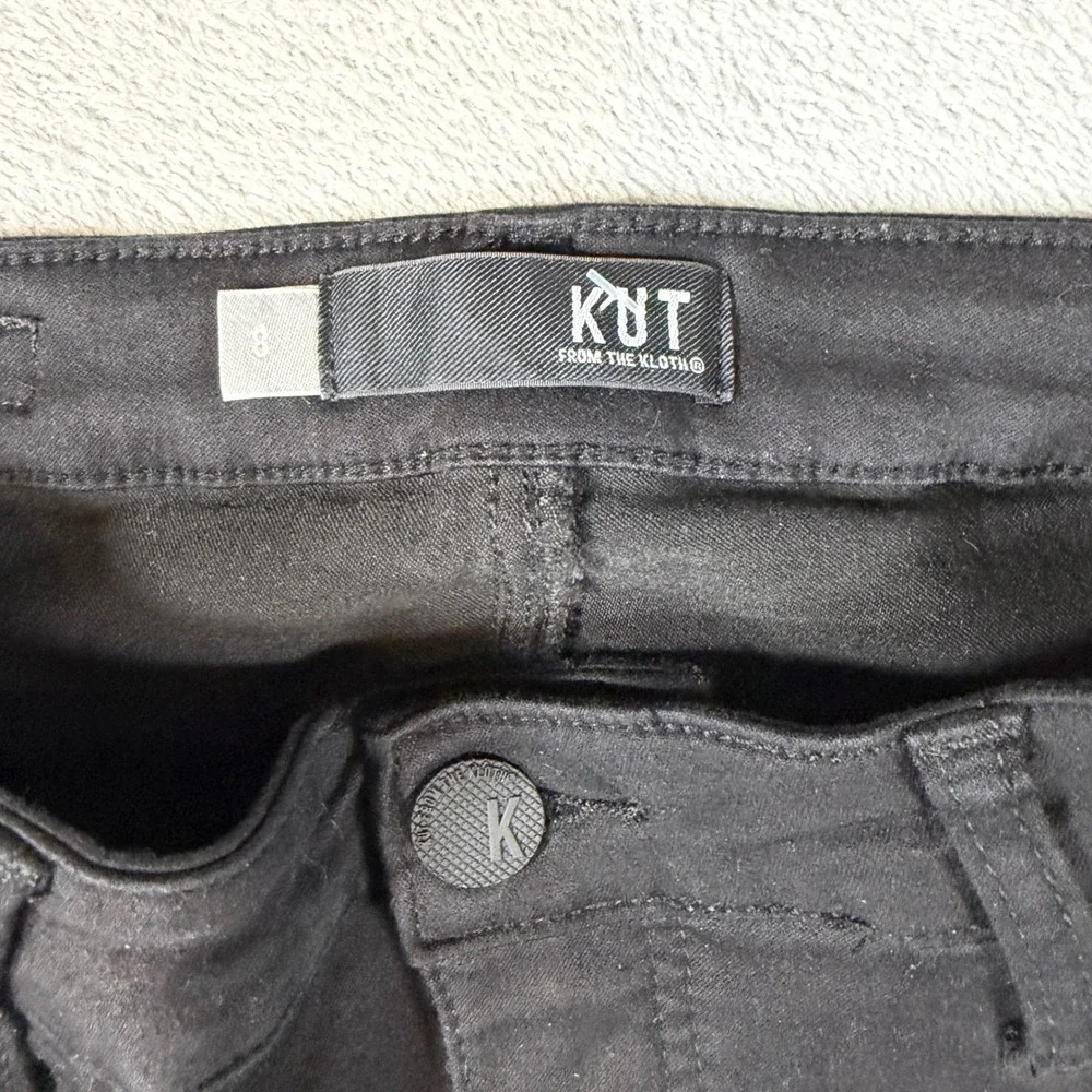 KUT from the Kloth Donna High Rise Fab Ab Ankle Skinny Black Jeans RawHem Size 8